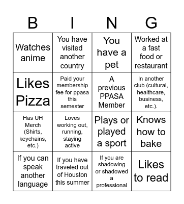 Welcome to PPASA Bingo Card