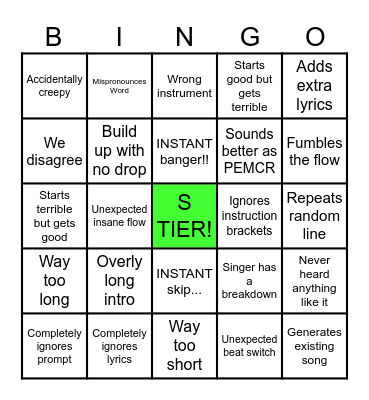 Suno Bingo Card