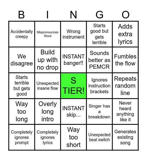 Suno Bingo Card