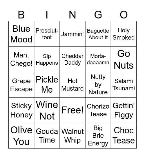 Charcuterie Board Night Bingo Card
