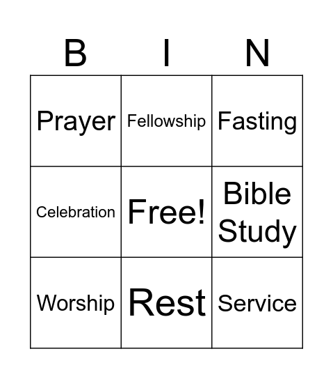 Spiritual Disciplines Bingo Card