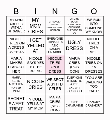 WEDDING DRESS SHOPPING Bingo Card