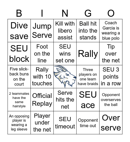 St. Edwards Volleyball BINGO Card