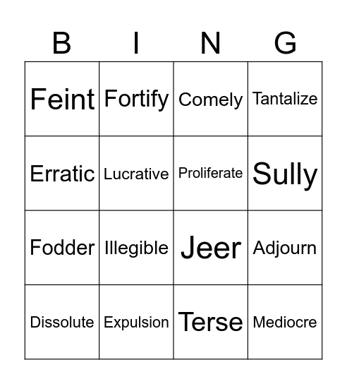 Vocabulary Unit 2 9CP Bingo Card