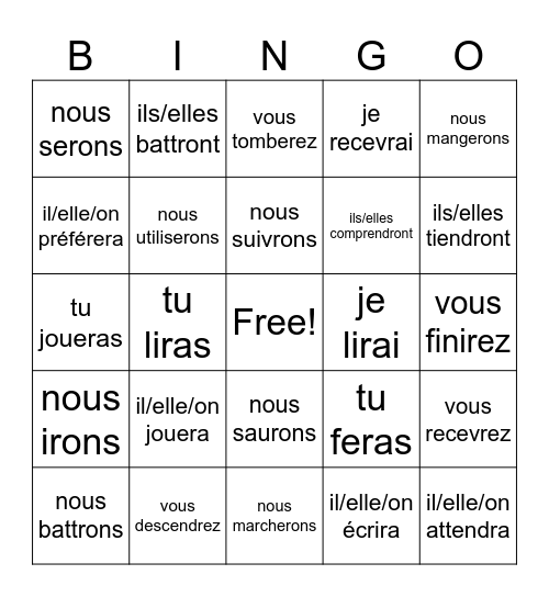 Futur Simple Bingo Card