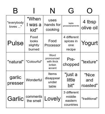 Ottolenghi Bingo Card