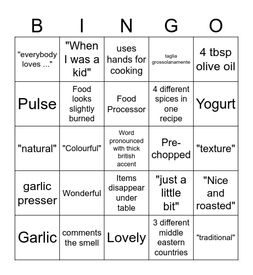 Ottolenghi Bingo Card
