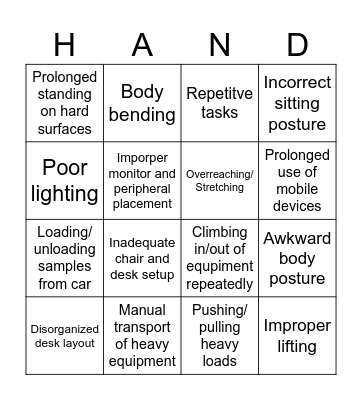 Ergonomics Bingo Card
