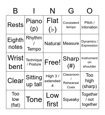 Orchestra Bingo Card