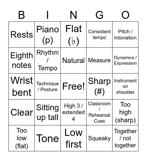 Orchestra Bingo Card