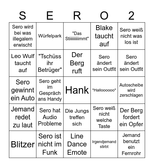 Sero Bingo V2.1 Bingo Card