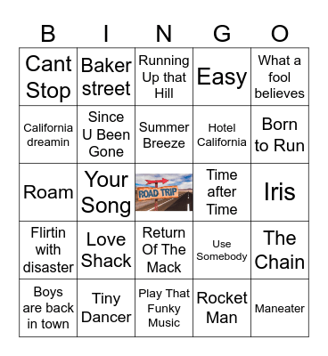 Road Trip Tunes Bingo Card