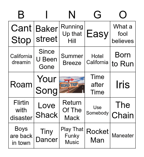 Road Trip Tunes Bingo Card