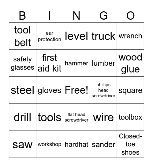 Construction Bingo Card