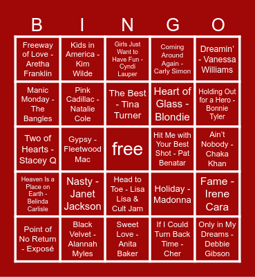 Women of the 80s Bingo Card