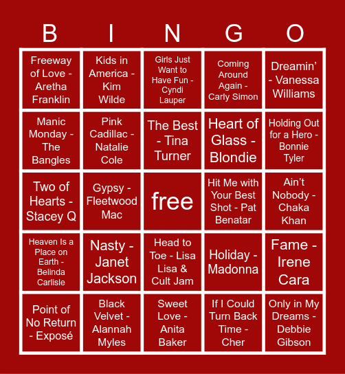 Women of the 80s Bingo Card
