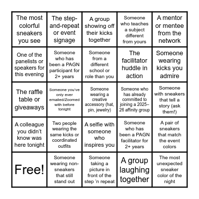 "Kicks & Community" Photo Scavenger Challenge Bingo Card