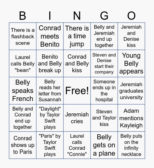 THE SUMMER I TURNED PRETTY FINALE Bingo Card