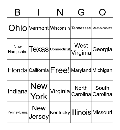License Plate Bingo Card