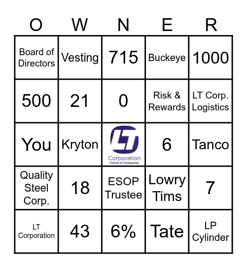 Employee Ownership Bingo Card