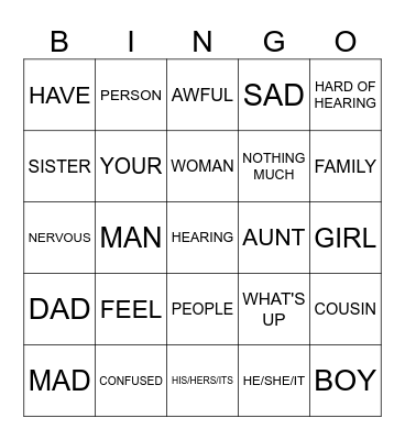 ASL Bingo Card