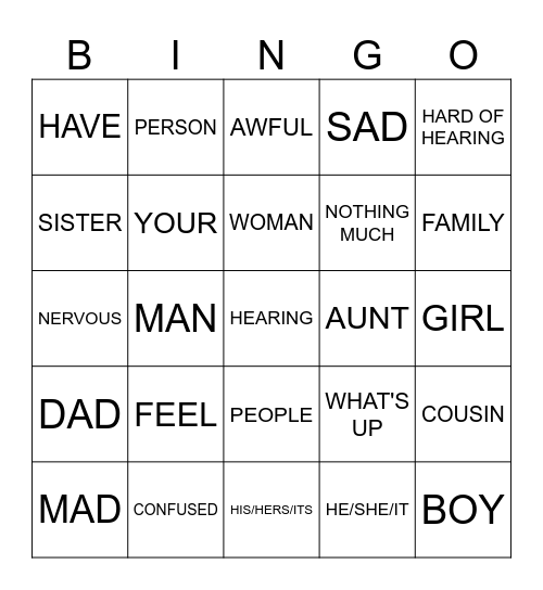 ASL Bingo Card