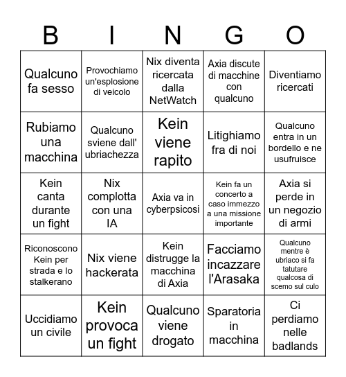 Bingo Sgravato de Cybberpank Bingo Card