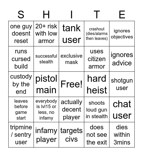 Despair Simulator Bingo Card