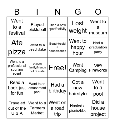 I know what you did last summer! Bingo Card