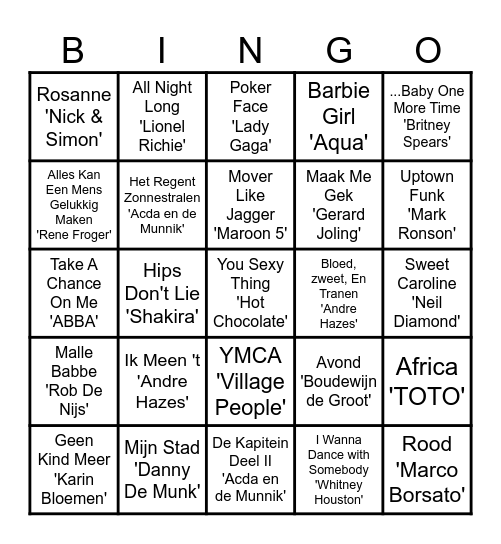 Muziek Bingo Card