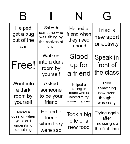 Brave Acts Bingo Card