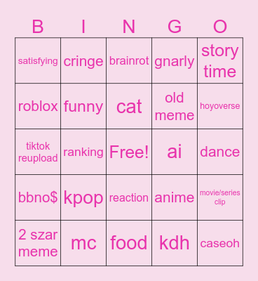 yt shorts Bingo Card