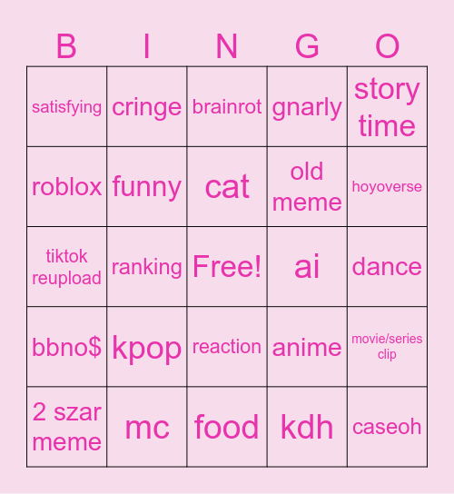 yt shorts Bingo Card