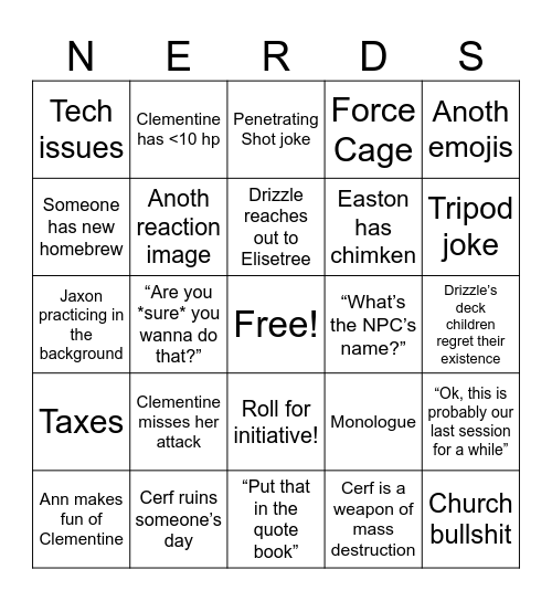 Uphesh Bingo Card