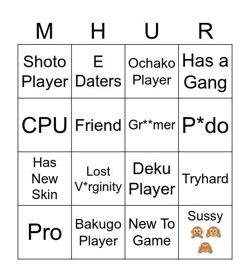 MHUR Bingo Card