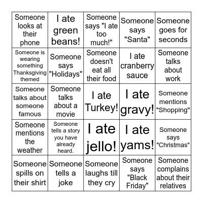 Thanksgiving Bingo Card
