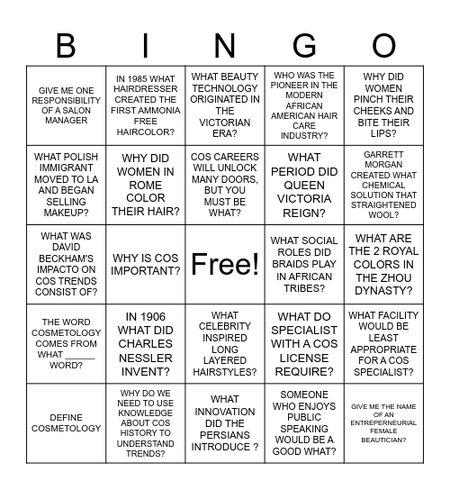 HISTORY AND CAREER OPPORTUNITIES Bingo Card