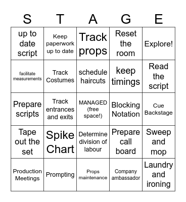 Awesome ASM's Bingo Card