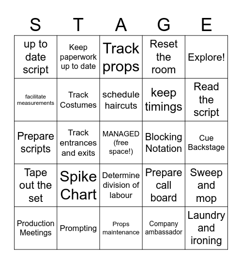 Awesome ASM's Bingo Card