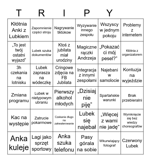 Tripy Jubilat Bingo Card