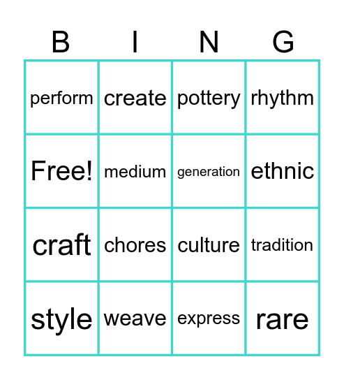 List 1 Bingo Card
