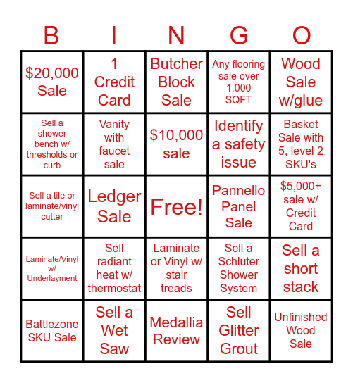 Floor & Decor BINGO Card