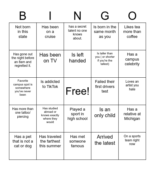 Team Bonding Moot Court Bingo Card