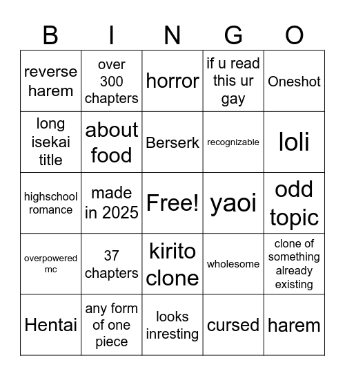 mangapill Bingo Card