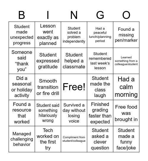 Fall-ing For Small Wins Bingo Card