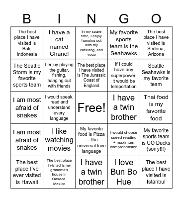 MST Orientation Bingo Card