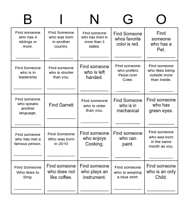 Find Someone Who Bingo Card