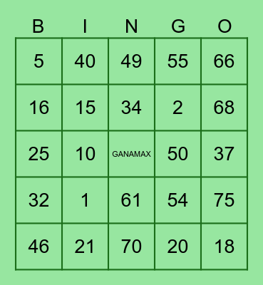 Bingo Ganamax Bingo Card