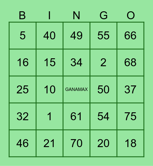 Bingo Ganamax Bingo Card