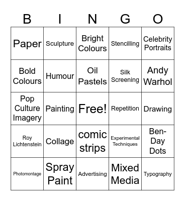 Pop Art Bingo Card